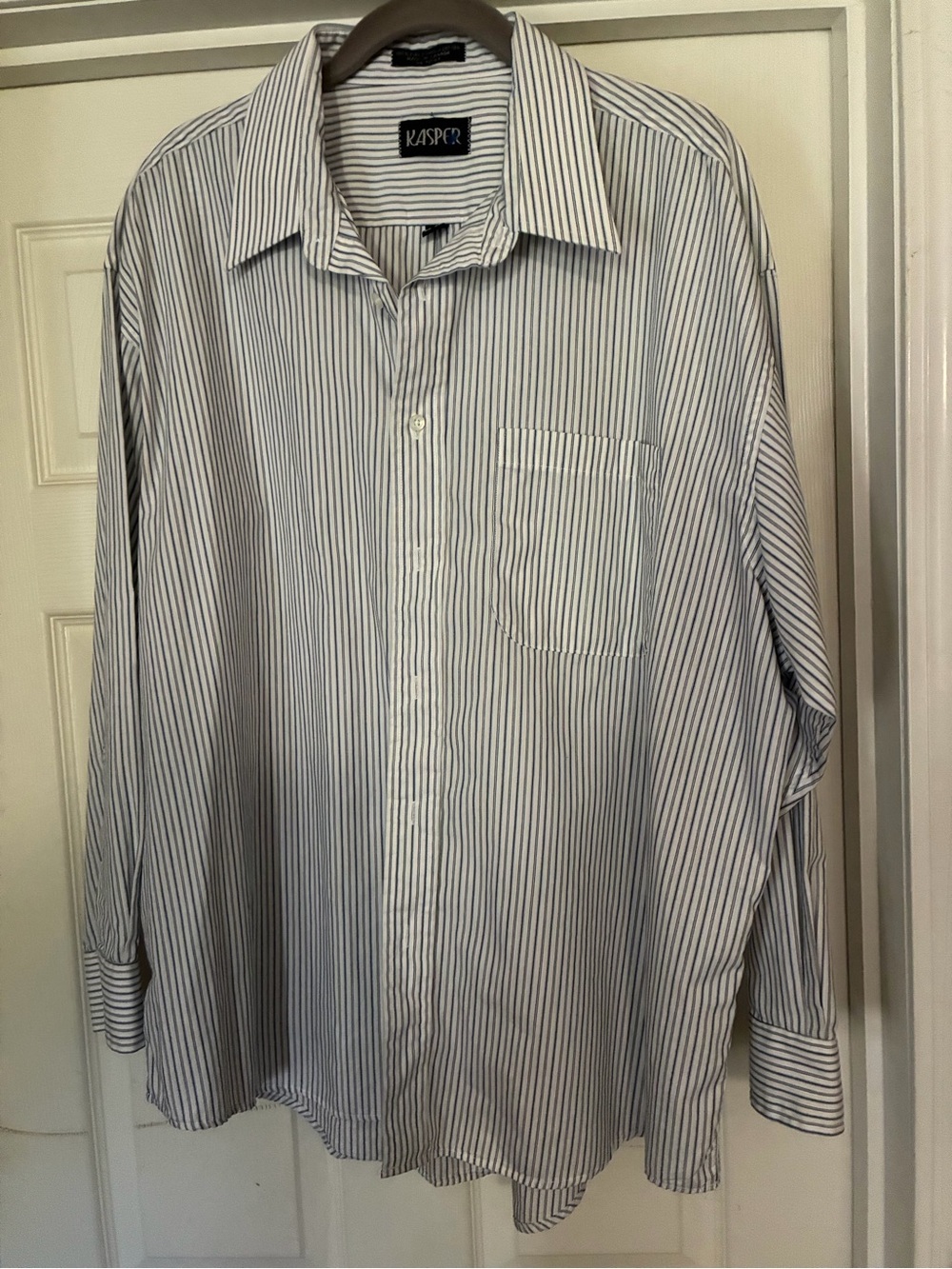 Kasper Men's White Shirt with Thin Blue Stripes